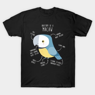 Blue and Gold Macaw Parrot Anatomy T-Shirt